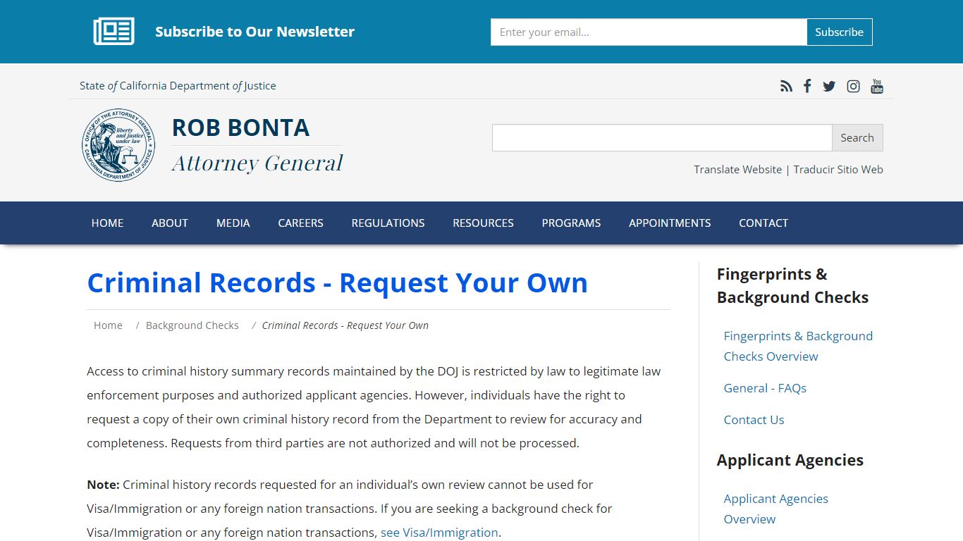 Criminal Records - Request Your Own - State of California